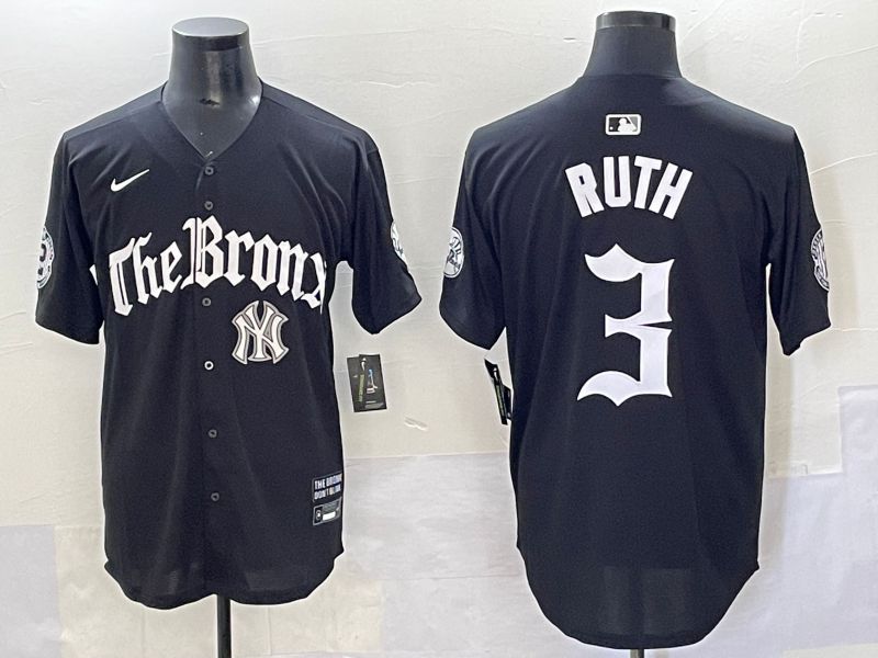 Men 2025 New York Yankees #3 Ruth Black Five generations Joint Name Nike MLB Jersey style 9